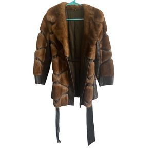 Vintage Brown leather and raccoon fur coat
